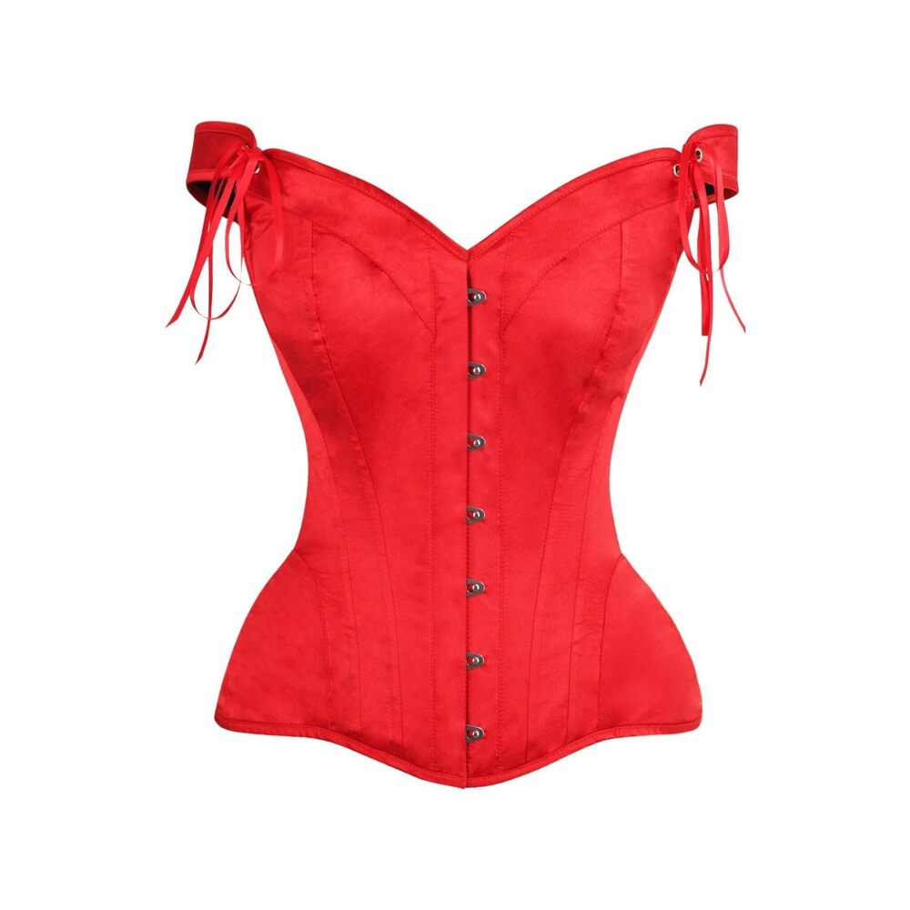 9449 Top Drawer Red Satin Steel Boned Corset w/Straps Large
